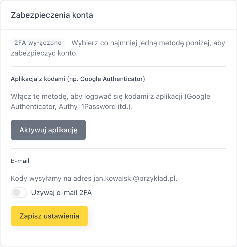 Karta Aplikacja z kodami w weryfikacji dwuetapowej
