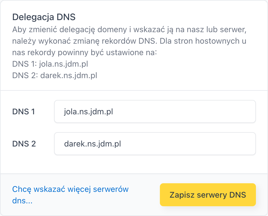Karta Serwery DNS (delegacja) w szczegółach domeny