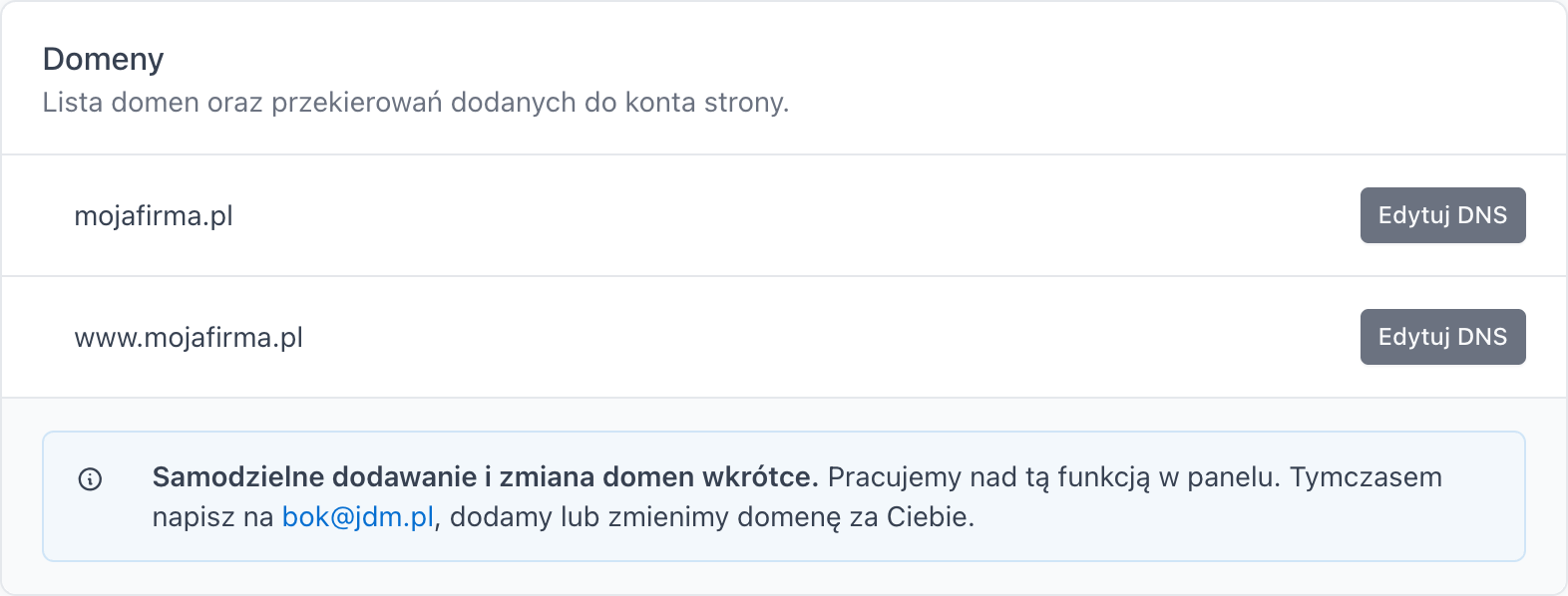 Karta Domeny z typami domen strony