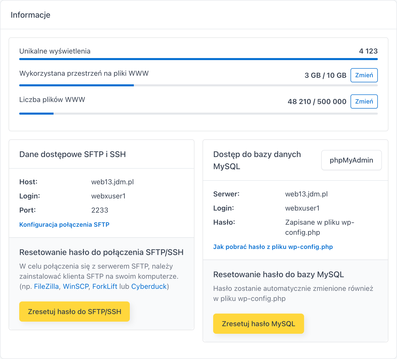 Karta Dane dostępowe SFTP i SSH
