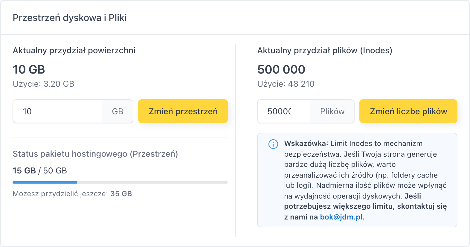 Karta Przestrzeń dyskowa i Pliki