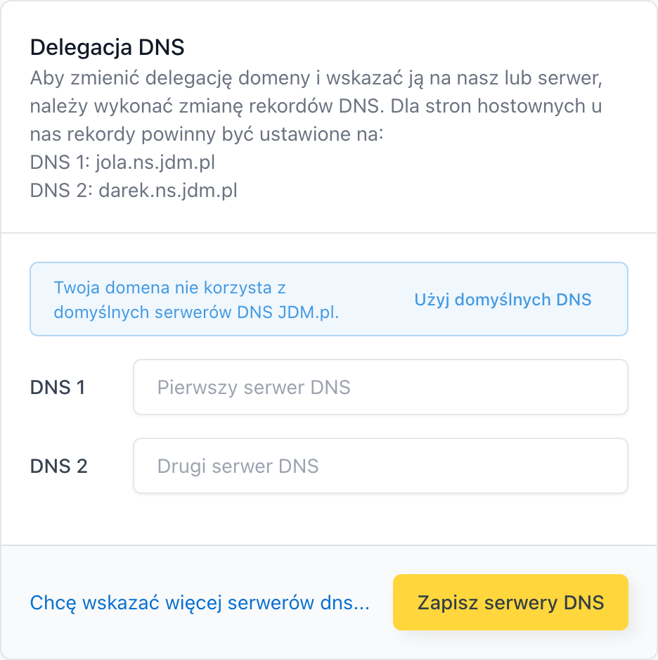 Karta Delegacja DNS w szczegółach domeny