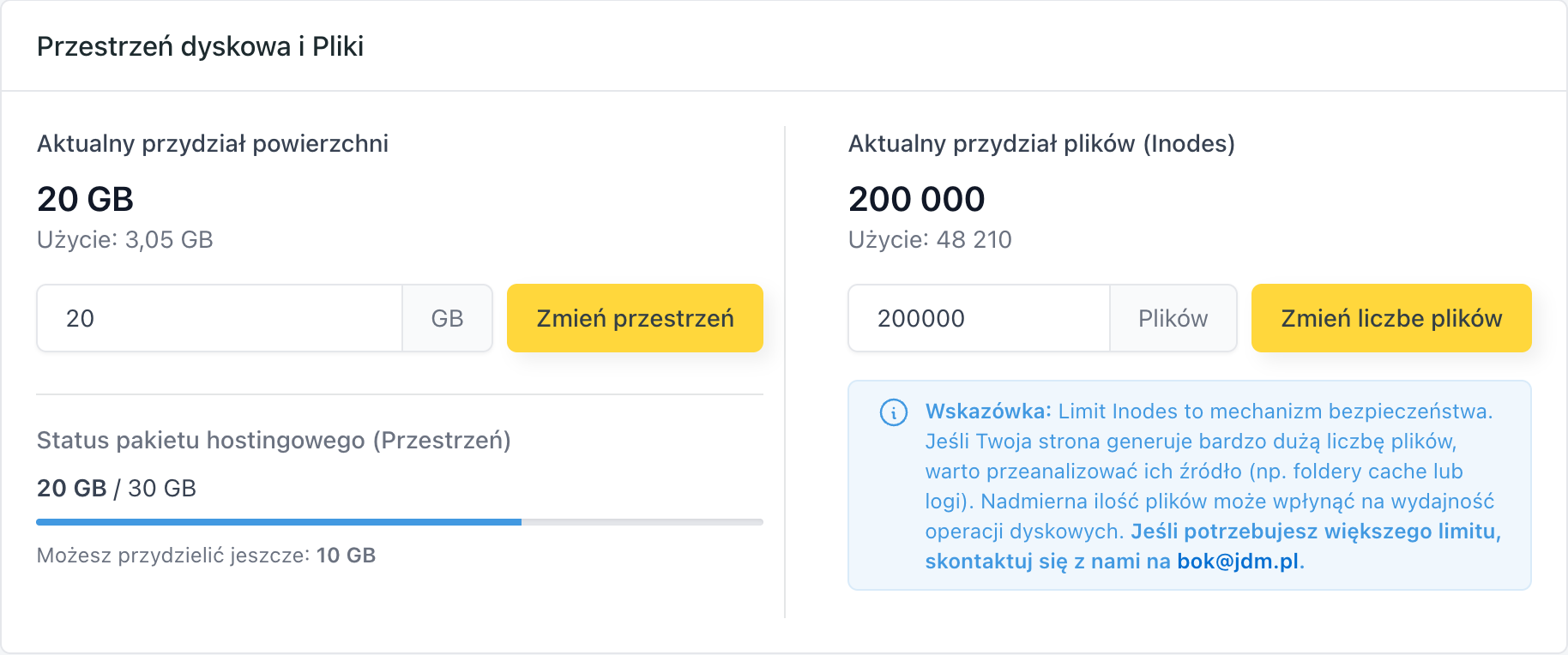 Karta Przestrzeń dyskowa i Pliki