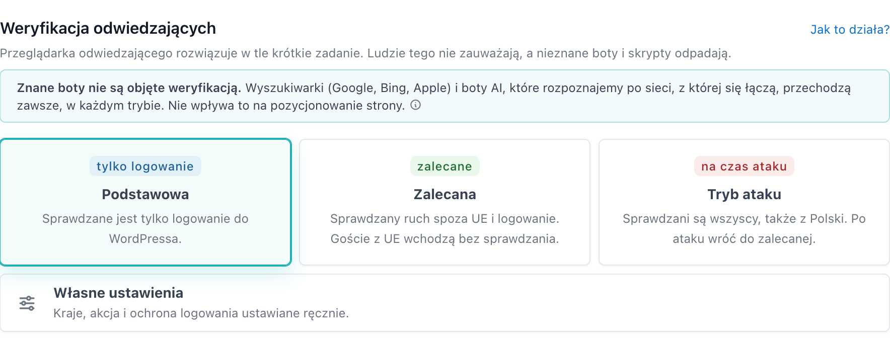 Weryfikacja odwiedzających w JDM Shield z wyborem poziomu ochrony